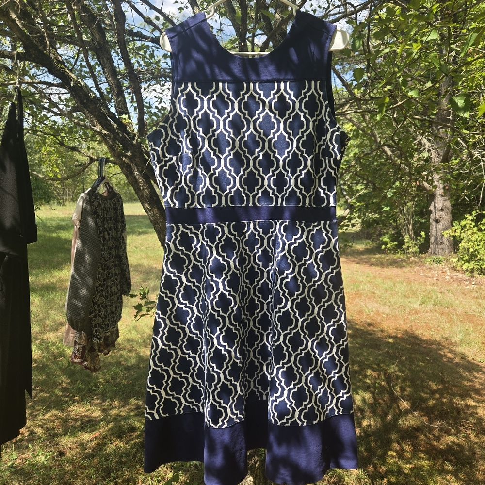 Lands End Blue And White Dress Sz 14 - Picture 2 of 10